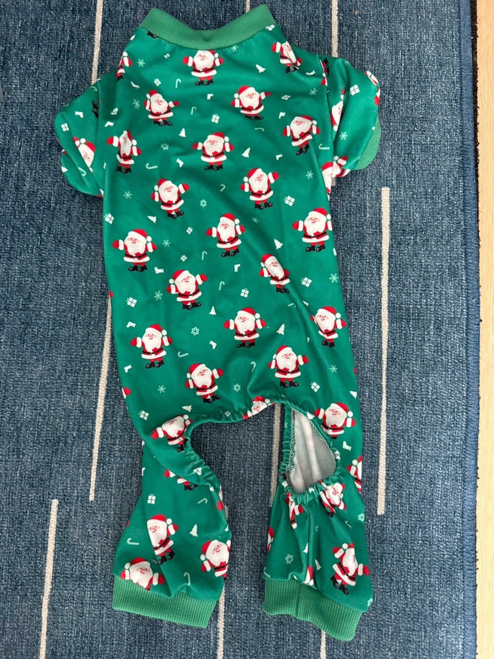Christmas Dog Pajamas – Green Santa Print 4-Leg Holiday Onesie